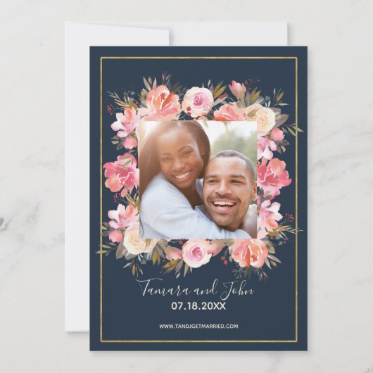 Boho Navy & Coral Floral String Lights Foto Kaart (Achterkant)