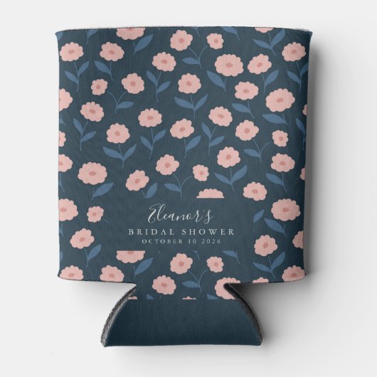 Boho Navy en Pink Floral Custom Vrijgezellenfeest Blikjeskoeler (Voorkant)
