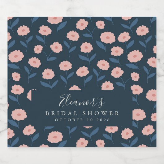 Boho Navy en Pink Floral Custom Vrijgezellenfeest Likeurfles Etiket (Enkel label)