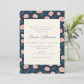 Boho Navy en Pink Flowers Cute Baby shower Kaart (Staand voorkant)