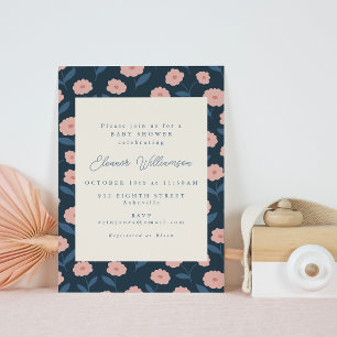 Boho Navy en Pink Flowers Cute Baby shower Kaart