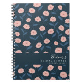 Boho Navy en Roze Bloemige Bruidsdouche Notitieboek (Voorkant)