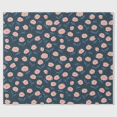 Boho Navy en Roze Bloemmotief Bruiloft Feest Cadeaupapier (Vlak)