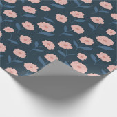 Boho Navy en Roze Bloemmotief Bruiloft Feest Cadeaupapier (Hoek)