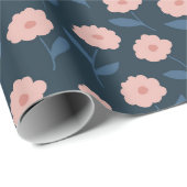 Boho Navy en Roze Bloemmotief Bruiloft Feest Cadeaupapier (Rol Hoek)