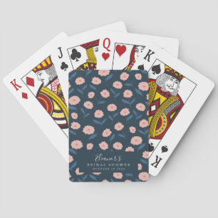 Boho Navy en Roze Bloemstuk Bruiloft Feest Pokerkaarten
