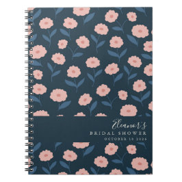 Boho Navy en Roze Bloemstuk Bruiloftsshower Notitieboek