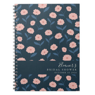 Boho Navy en Roze Bloemstuk Bruiloftsshower Notitieboek