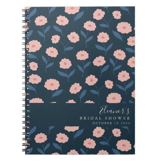 Boho Navy en Roze Bloemstuk Bruiloftsshower Notitieboek (Voorkant)