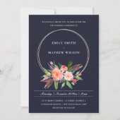 BOHO NAVY FEATHER BLUSH FLORAL WREATDING WEDDING KAART (Voorkant)
