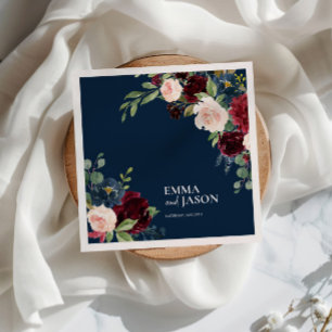 Boho Navy Floral Burgundy Blush Wedding Napkins Servet