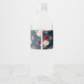 Boho Navy Floral Burgundy Water Fles Label Waterfles Etiket (Achterkant)