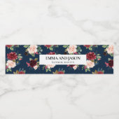 Boho Navy Floral Burgundy Water Fles Label Waterfles Etiket (Enkel label)