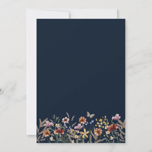 Boho Navy Floral Wedding Invitation Kaart (Achterkant)