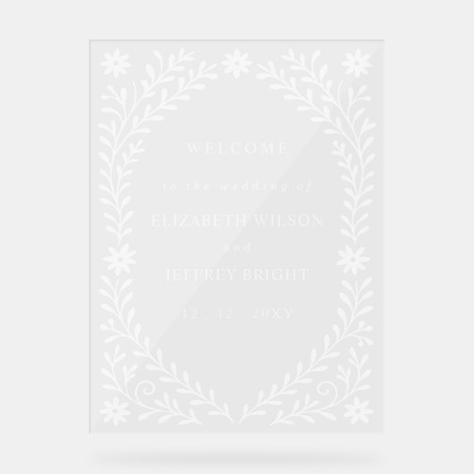 Boho Navy Floral Wedding Welcome Sign Acryl Bord (Voorkant)