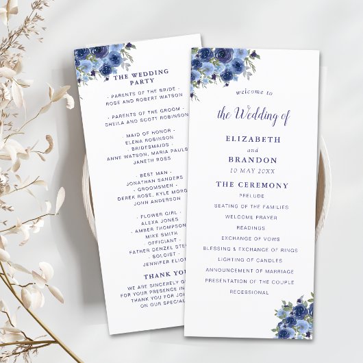 Boho Navy Flowers – Countryside Wedding Programmakaart