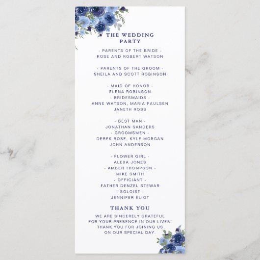 Boho Navy Flowers – Countryside Wedding Programmakaart (Achterkant)