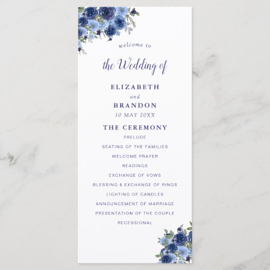 Boho Navy Flowers – Countryside Wedding Programmakaart (Voorkant)