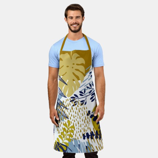 Boho Navy, Gold en Blauwe Bladeren Schort (Gedragen)