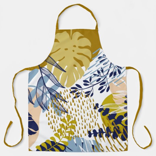 Boho Navy, Gold en Blauwe Bladeren Schort (Voorkant)