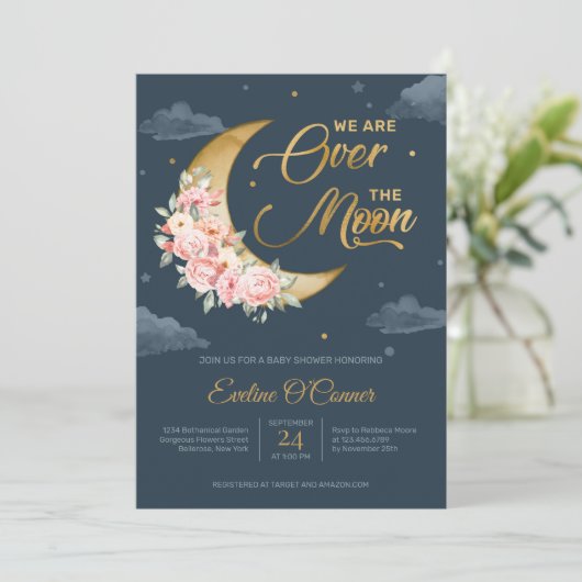 Boho Navy gooit goudfolie over de maan baby Kaart (Staand voorkant)