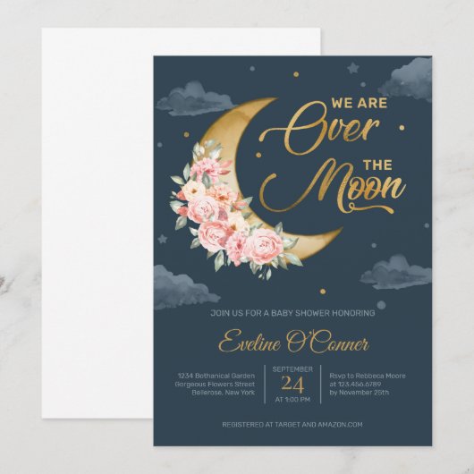 Boho Navy gooit goudfolie over de maan baby Kaart (Voorkant / Achterkant)