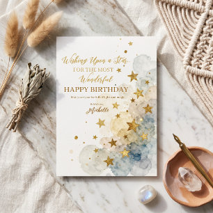Boho Navy Goud Waterverf Hemel Ster Verjaardag Kaart