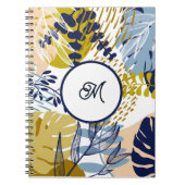 Boho Navy Groen Tan Bladeren Notebook Notitieboek (Voorkant)
