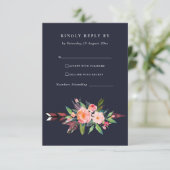 BOHO NAVY LAND BLUSH ARROW FLORAL WEDDING RSVP (Staand voorkant)