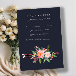 BOHO NAVY LAND BLUSH ARROW FLORAL WEDDING RSVP KAARTJE