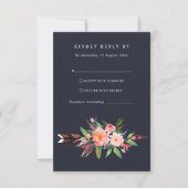 BOHO NAVY LAND BLUSH ARROW FLORAL WEDDING RSVP KAARTJE (Voorkant)