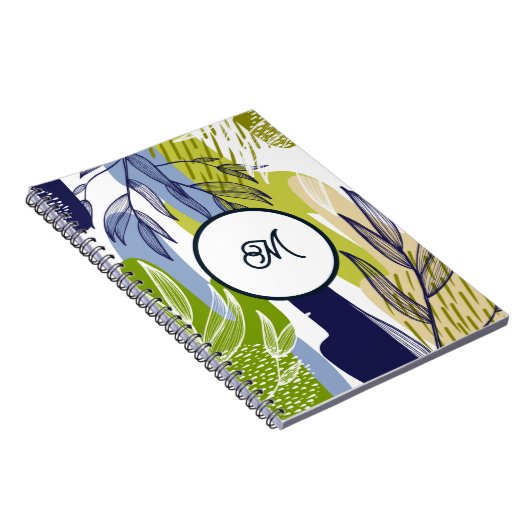Boho Navy Lime Groen Bladeren Notitieboek (Rechterzijde)