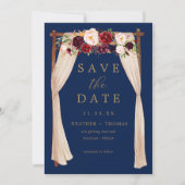 Boho Navy Marsala Flowers Arch Gold Floral Save The Date (Voorkant)
