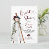 Boho Navy Marsala Teepee Bridal Shower Kaart (Staand voorkant)