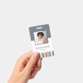 Boho Navy Onderwijs Naamlabel Foto ID Badge (Handheld)