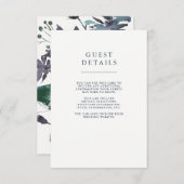 Boho Navy Peony Floral Wedding Guest Details Informatiekaartje (Voorkant / Achterkant)