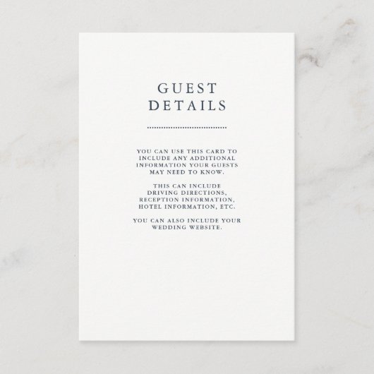 Boho Navy Peony Floral Wedding Guest Details Informatiekaartje (Voorkant)