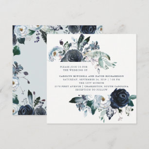 Boho Navy Peony Floral Wedding Kaart