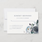 Boho Navy Peony Floral Wedding RSVP (Voorkant)