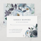 Boho Navy Peony Floral Wedding RSVP Kaartje (Voorkant / Achterkant)