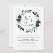 Boho Navy Peony Floral Wreath Baby shower Kaart (Voorkant)