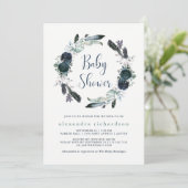 Boho Navy Peony Floral Wreath Baby shower Kaart (Staand voorkant)