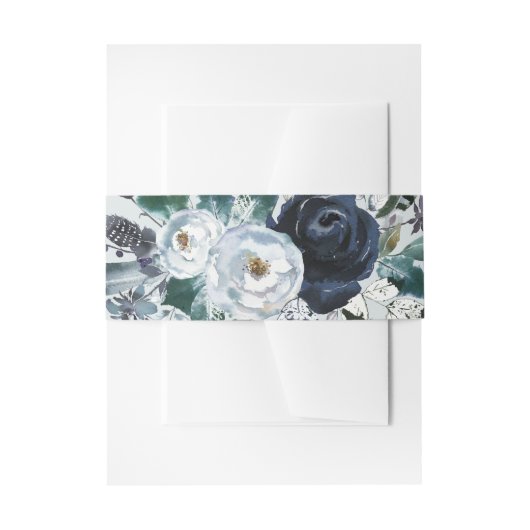 Boho Navy Peony Floral Wreath on Grey | Weddenscha Uitnodigingen Wikkel (Voorkant Voorbeeld)