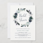 Boho Navy Peony Floral Wreath Vrijgezellenfeest Kaart (Voorkant)