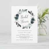 Boho Navy Peony Floral Wreath Vrijgezellenfeest Kaart (Staand voorkant)