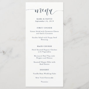 Boho Navy Peony   Modern Calligraphy Wedding Menu