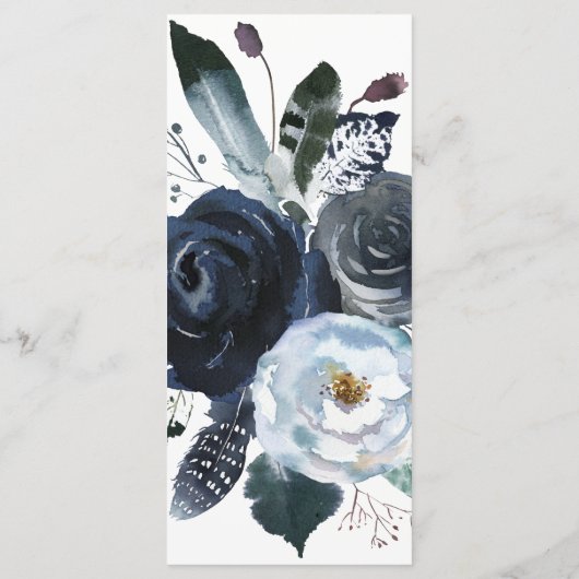 Boho Navy Peony | Moderne kalligrafie bruiloft men Menu (Achterkant)