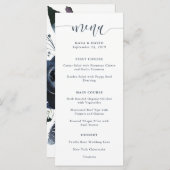 Boho Navy Peony | Moderne kalligrafie bruiloft men Menu (Voorkant / Achterkant)
