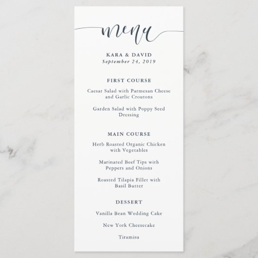 Boho Navy Peony | Moderne kalligrafie bruiloft men Menu (Voorkant)