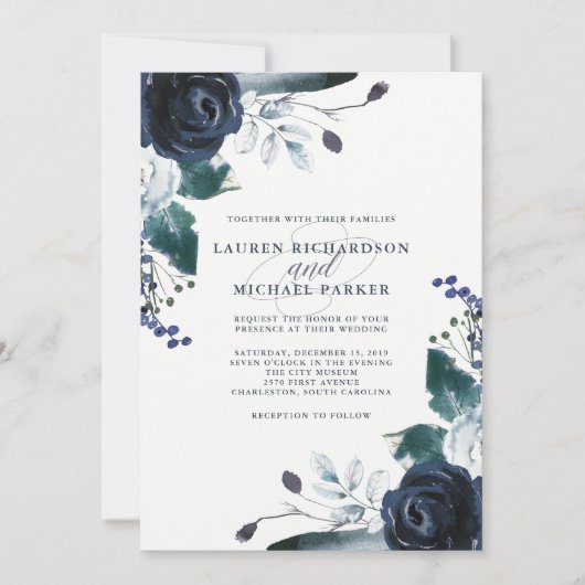 Boho Navy Peony over White | Weddenschap Kaart (Voorkant)